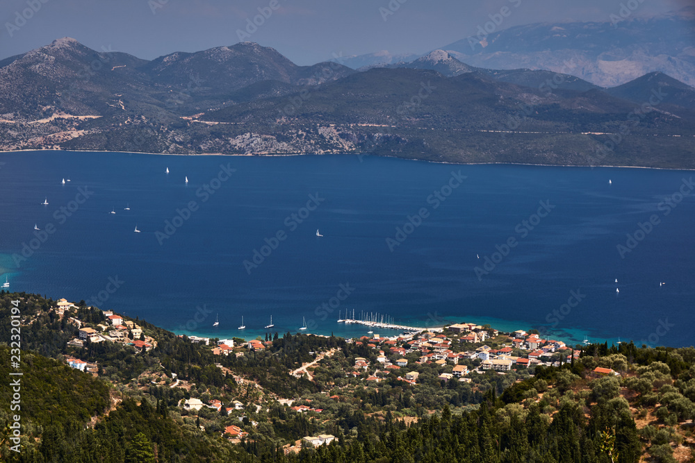 the bay, port and city  on the island of Lefkada in Greece.