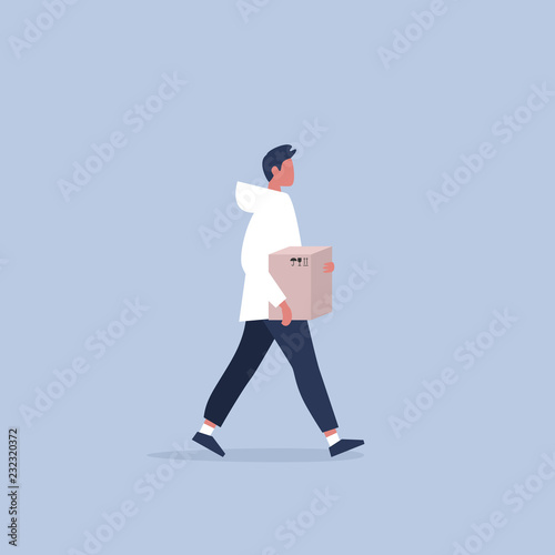 Young male character holding a parcel