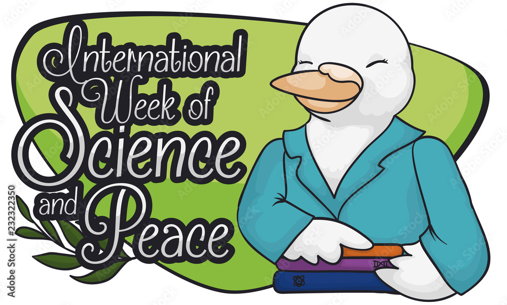 Female Scientist Dove Celebrating International Week of Science and Peace, Vector Illustration