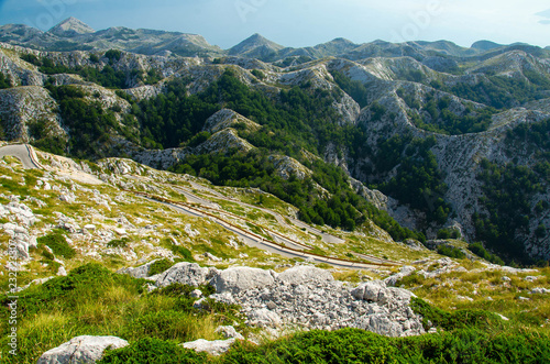 Curvy road to mountain peak Sveti Jure, Biokovo, Dalmatia, Croatia
