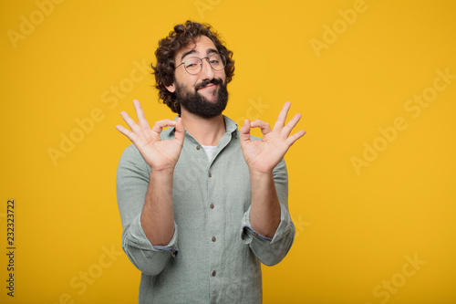 young bearded businessman expressing a concept