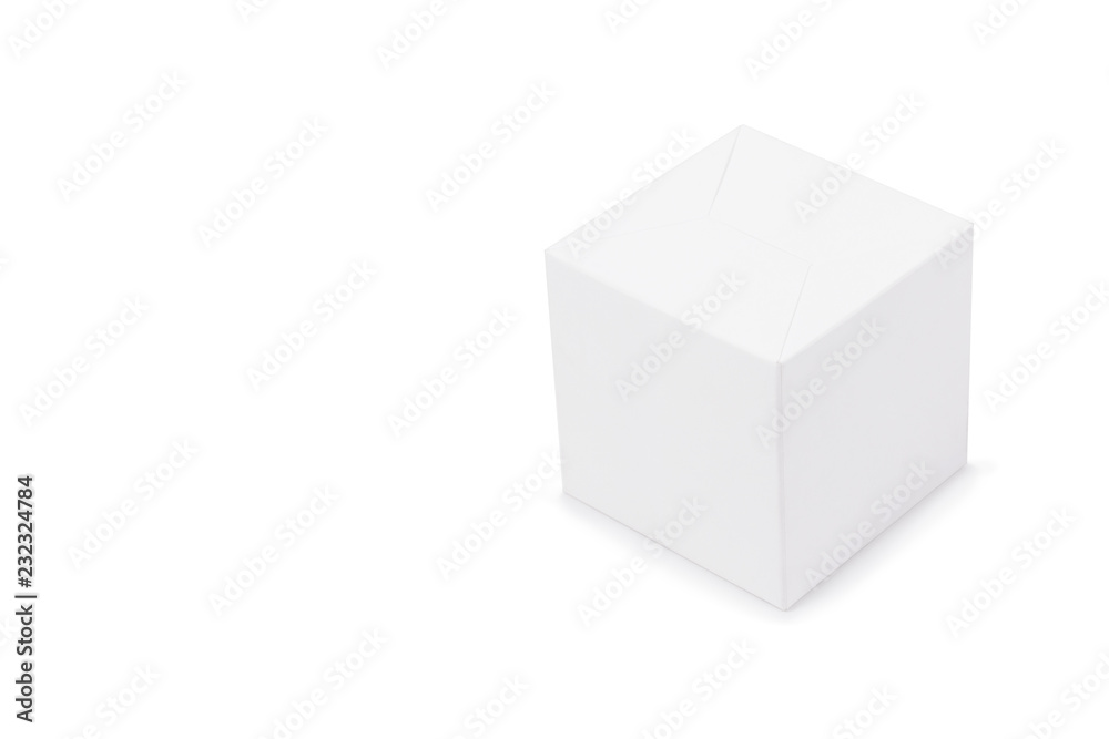 A white cardboard box on a white background on the right. Box mock-up. Photo of square white box. Bottom view. Closed box. Upside down. A white cardboard box on a white background on the right. Box mock-up. Photo of square white box. Bottom view. Closed box. Upside down.