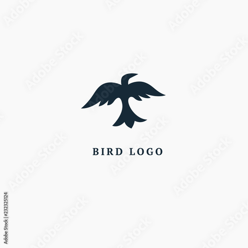 Bird silhouette logo. Vector abstract minimalistic illustration flying fowl. Pigeon icon. Zoo, pet shop, farm, bird feather, wild nature vector flat style logotype modern.