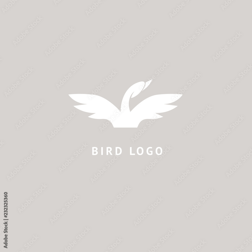 Bird silhouette logo. Vector abstract minimalistic illustration flying fowl. Swan icon. Zoo, pet shop, farm, bird feather, wild nature vector flat style logotype modern. Bird silhouette logo. Vector abstract minimalistic illustration flying fowl. Swan icon. Zoo, pet shop, farm, bird feather, wild nature vector flat style logotype modern.