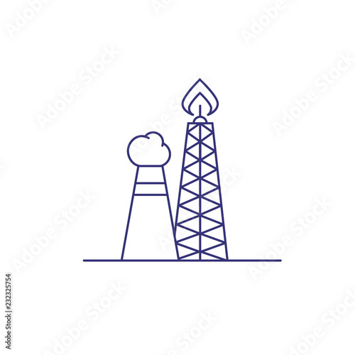 Gas flaring line icon. Oil refinery, oil and gas industry, petrochemical plant. Factory concept. Vector illustration can be used for topics like industry, energy, ecology
