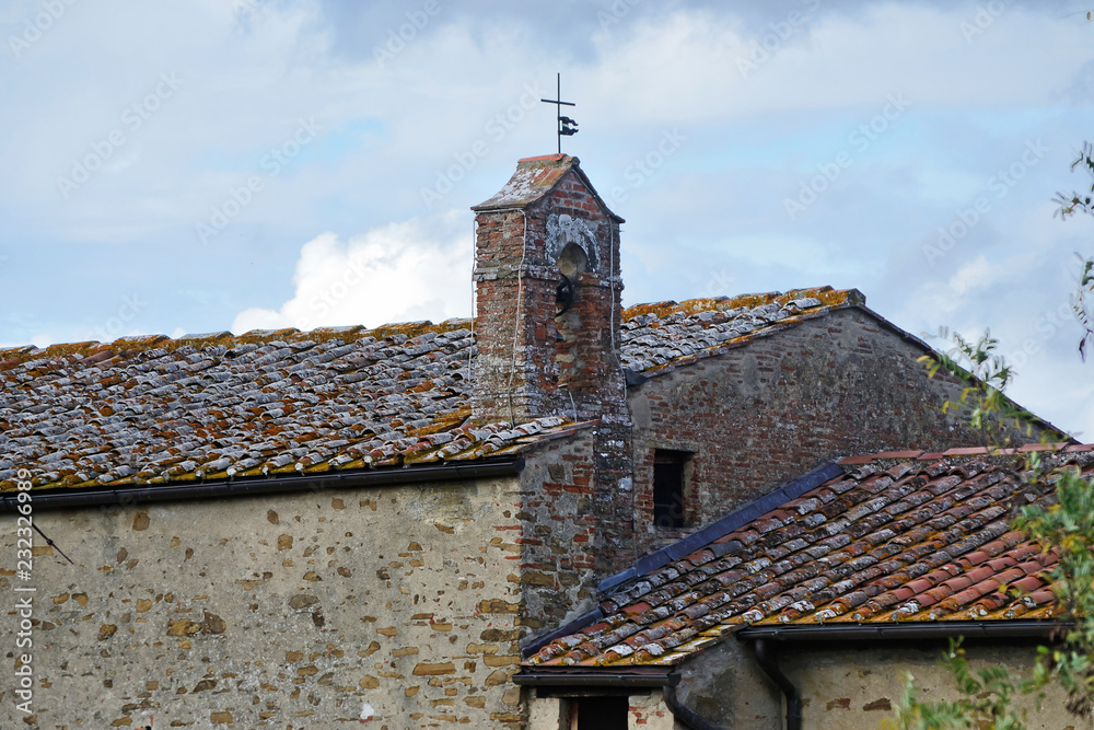 Tuscany, Italy, a stretch of an ancient country church near Arezzo