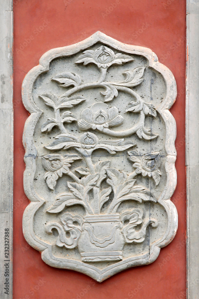Chinese ancient temple walls of carve patterns Chinese ancient temple walls of carve patterns