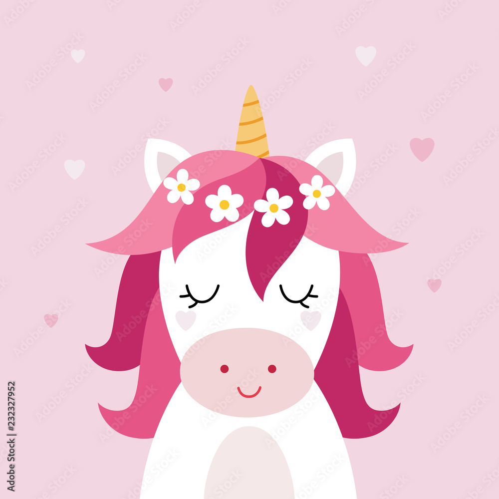 Unicorn vector head on pink background. Head portrait horse sticker, patch badge. Cute magic cartoon fantasy animal. Unicorn vector head on pink background. Head portrait horse sticker, patch badge. Cute magic cartoon fantasy animal.