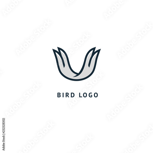 Bird silhouette logo. Vector abstract minimalistic illustration flying fowl. Pigeon icon. Zoo, pet shop, farm, bird feather, wild nature vector flat style logotype modern.