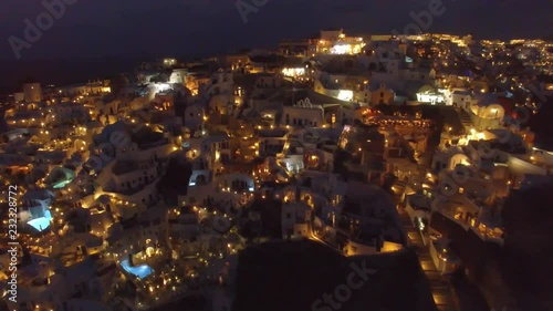 4K Drone Shot Of Santorini night