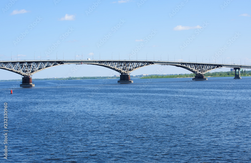 Naklejka premium Bridge above river Volga, Russia, Saratov.