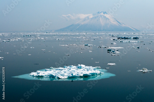 The Atsonupuri volcano in the winter, Iturup island, Kuril islands, Russia. photo