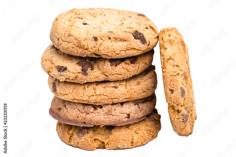 Cookies stacked, several cookies together, with white background and isolated. Cookies stacked, several cookies together, with white background and isolated.
