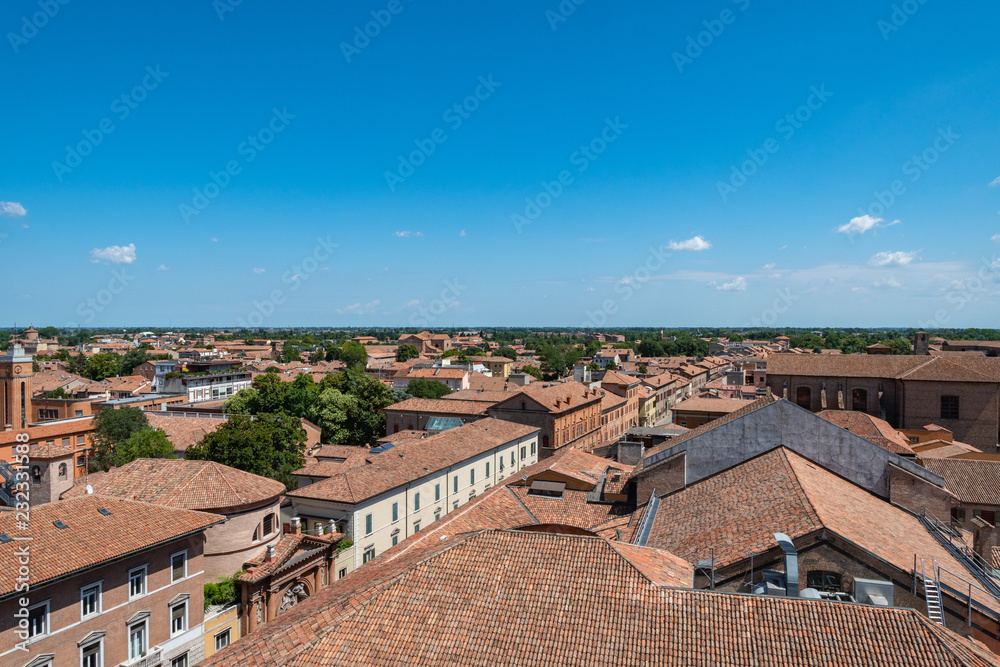 View from tower of Este castle (Castello Estense), Ferrara, Italy
