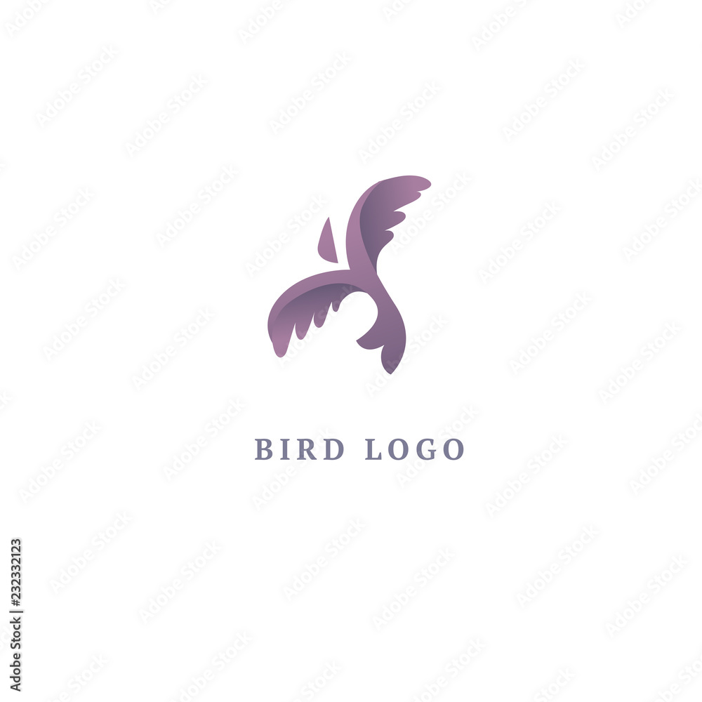 Bird silhouette logo. Vector abstract minimalistic illustration flying fowl. Pigeon icon. Zoo, pet shop, farm, bird feather, wild nature vector flat style logotype modern.