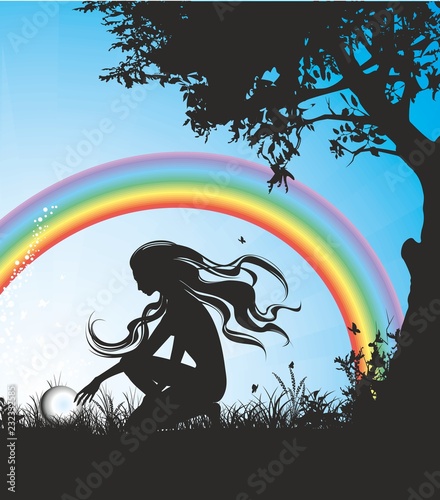 Mujer bajo arco iris