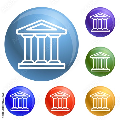 Bank building icons set vector 6 color isolated on white background