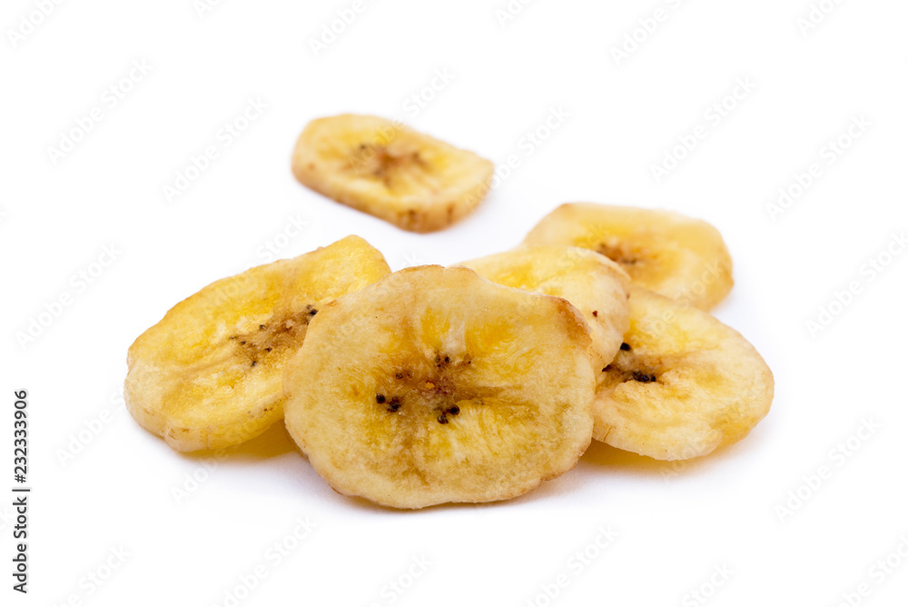 Dried sliced banana isolated on white background Dried sliced banana isolated on white background