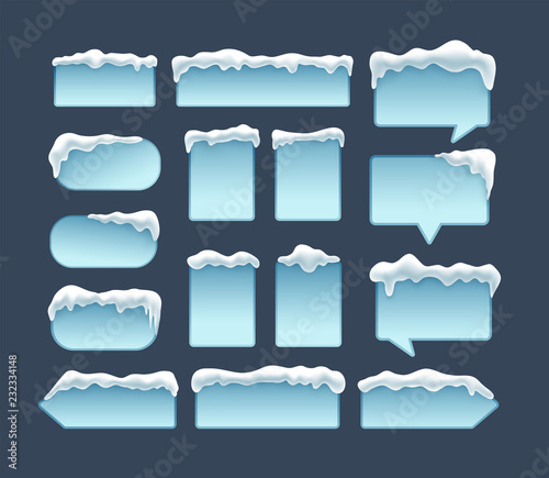 Winter frames with snow caps in the top. Perfect for winter designs. Vector illustration.