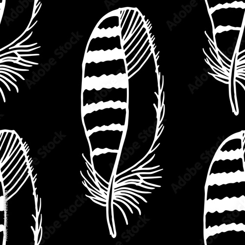 Fotografie Mockingjay feather seamless pattern hand drawn sketch