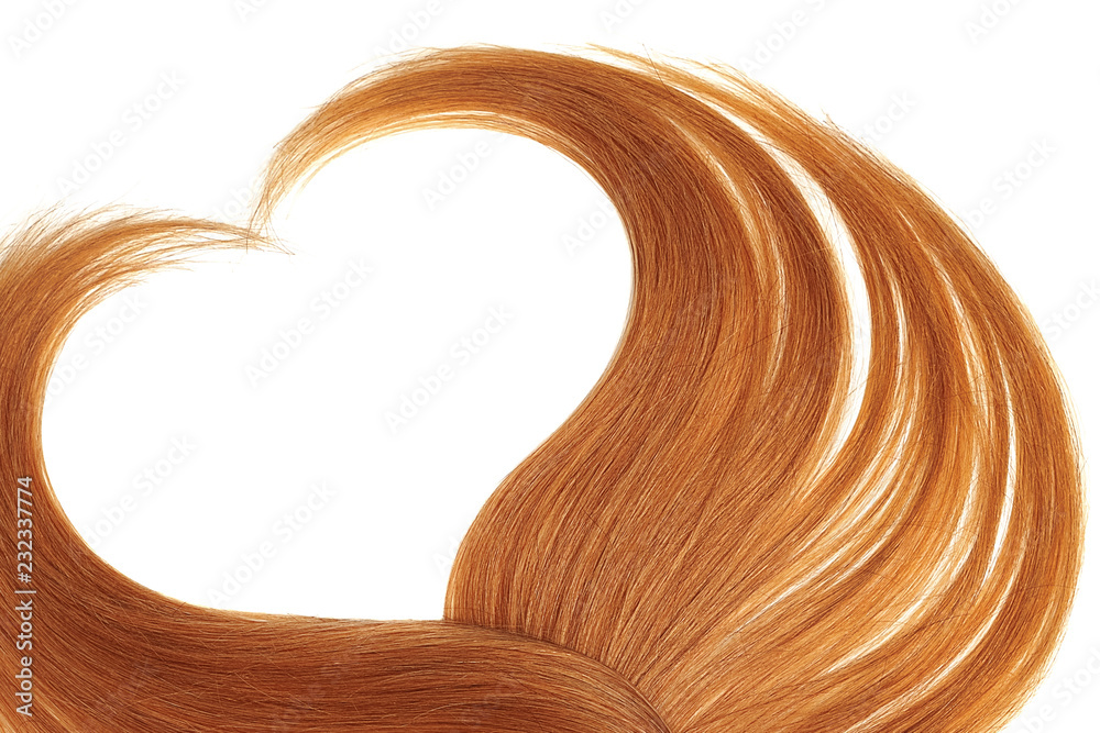 Red hair in shape of heart, isolated on white background Red hair in shape of heart, isolated on white background