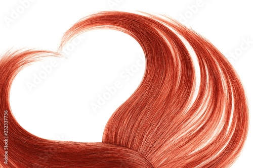 Red hair in shape of heart, isolated on white background
