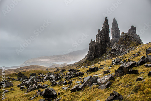 Rock Needle Old Man of Storr in Spring, Scotland