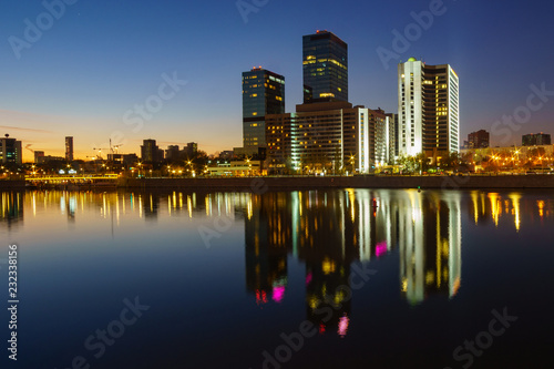 Landscape with a view of Moscow skyscrapers at night