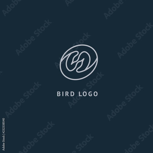 Bird silhouette logo. Vector abstract minimalistic illustration flying fowl. Swan icon. Zoo, pet shop, farm, bird feather, wild nature vector flat style logotype modern.