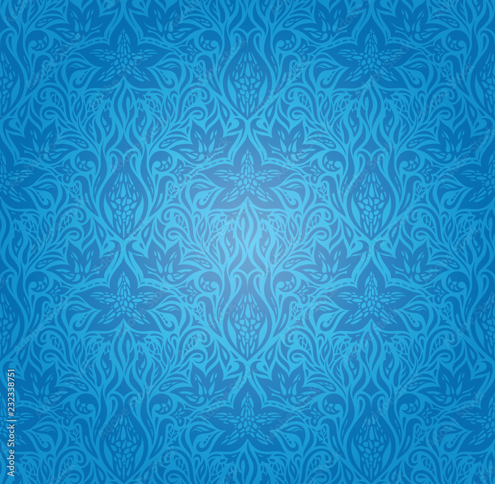 Blue Decorative Flowers,Vintage Wallpaper Background ornate fashion ornate mandala design