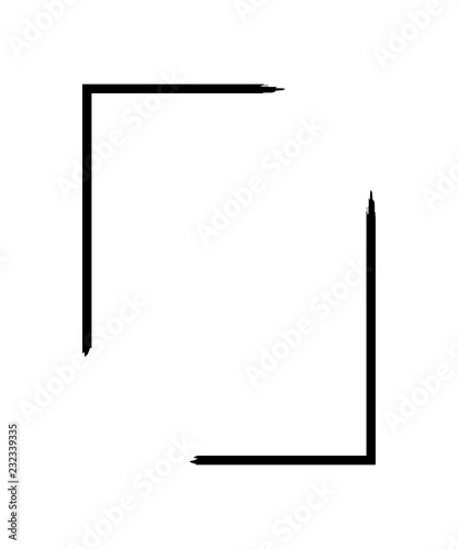 Grunge frame isolated on white background. Black rectangle focus border, dirt stroke template. Paint brush effect. Decorative geometric design for page decoration. Vector illustration