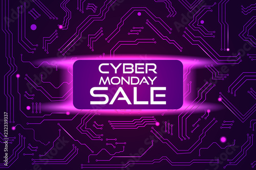 Sale technology banner for cyber monday event. Vector art for your sale promotion.