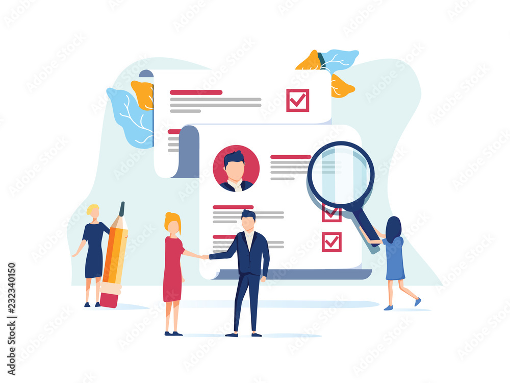 Human Resources, Recruitment Concept for web page, social media. Vector illustration people select a resume for a job Human Resources, Recruitment Concept for web page, social media. Vector illustration people select a resume for a job