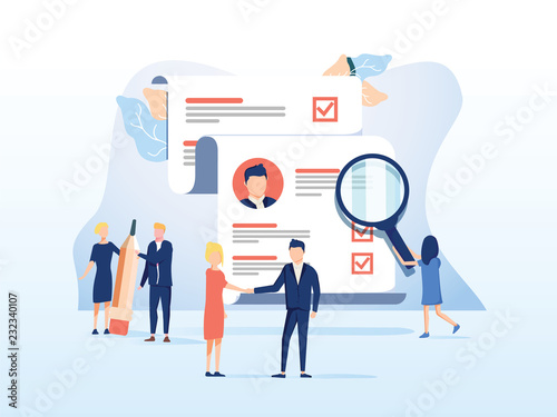 Human Resources, Recruitment Concept for web page, social media. Vector illustration people select a resume for a job
