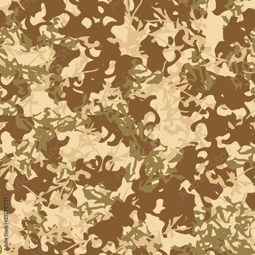 UFO military camouflage seamless pattern in different shades of beige, brown and green colors