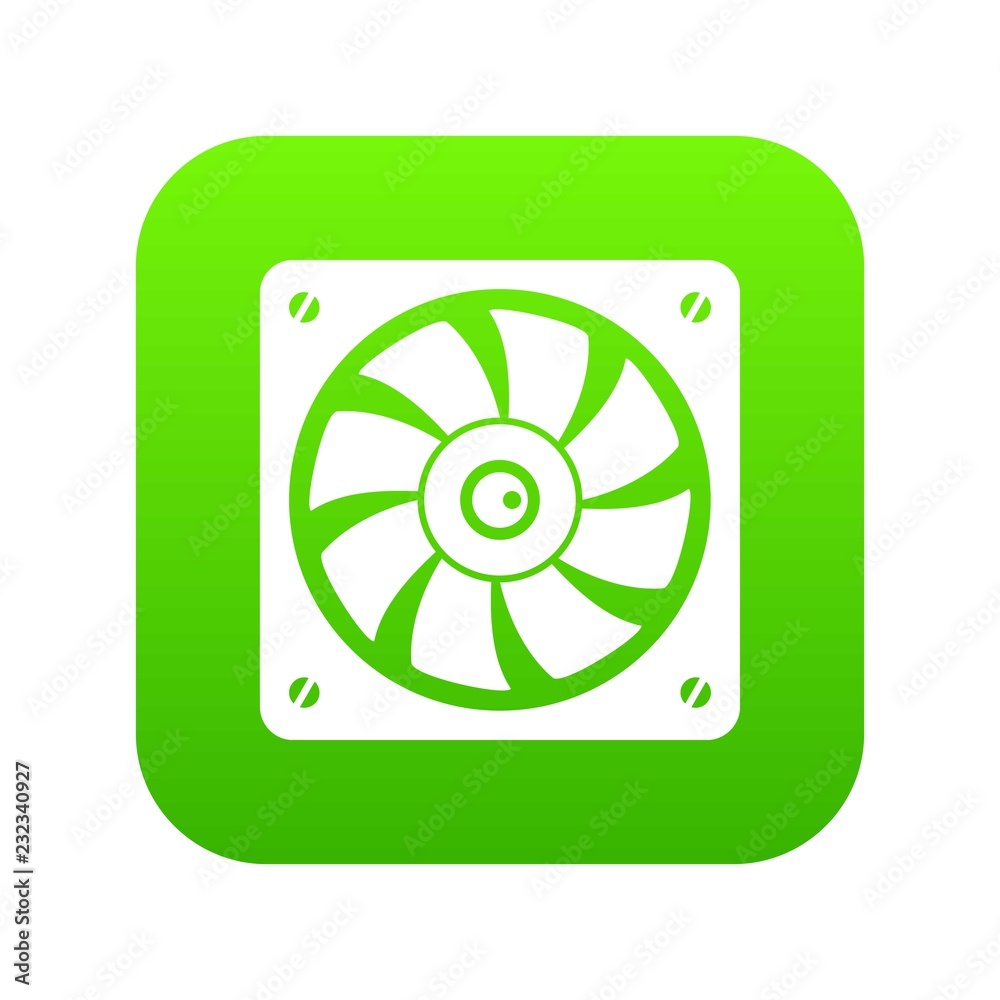 Computer fan icon digital green for any design isolated on white vector illustration Computer fan icon digital green for any design isolated on white vector illustration