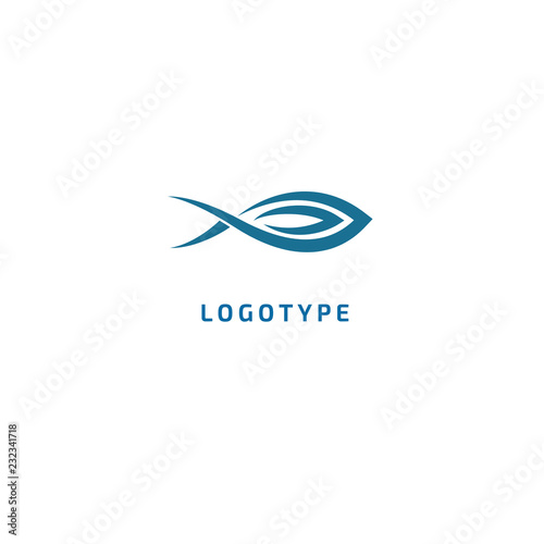 Fish silhouette logo. Vector abstract minimalistic illustration fishing. Tuna, salmon icon. Aquarium, pet shop, marina, fish restaurant, seafood vector flat style logotype modern.