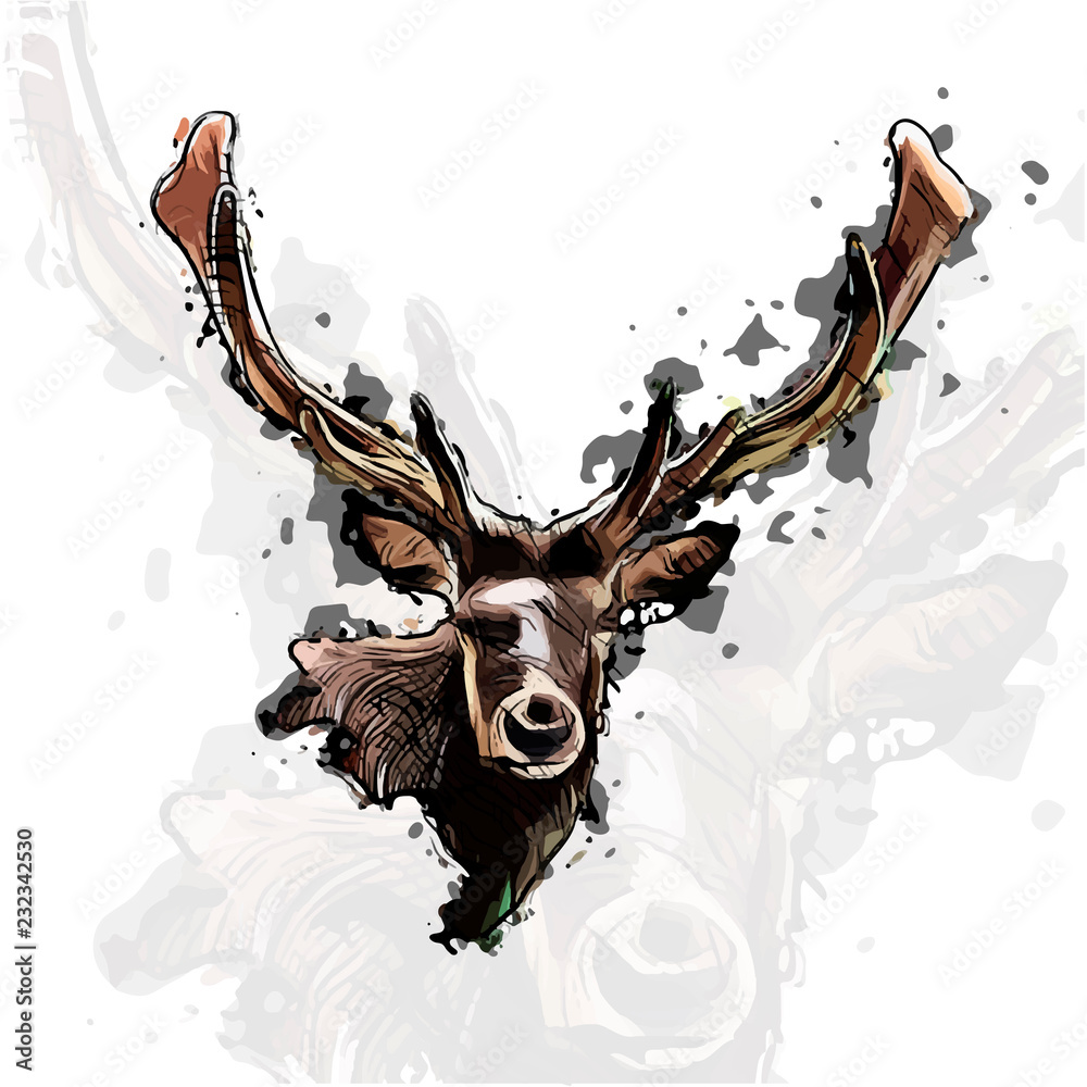 Moose head sketch vector illustration isolated on white background with ...