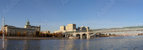 View of the Pushkinsky (Andreevsky) Bridge and the Moskva River (panorama). Moscow, Russia photo