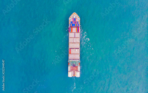 Logistics and transportation of Container Cargo ship and Cargo import/export and business logistics,Aerial view from drone