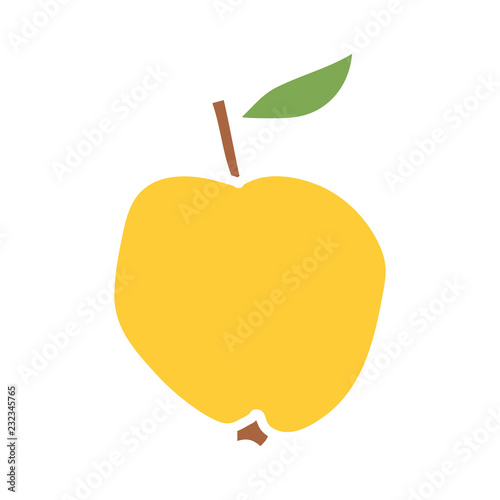 Cartoon yellow apple isolated on white background. Vector illustration.