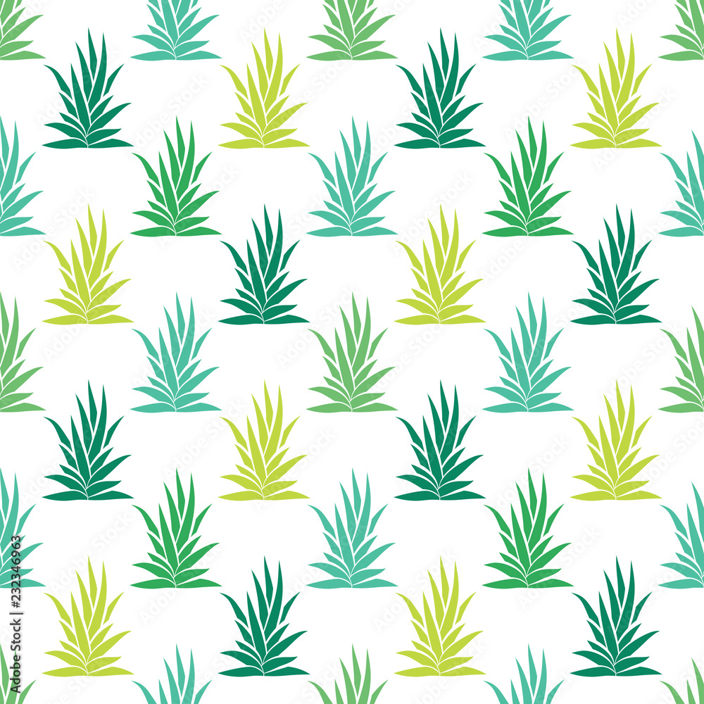 Fototapeta premium Seamless pattern with tropical, succulent plants, bushes. Floral ornament on a white background. Vector illustration.