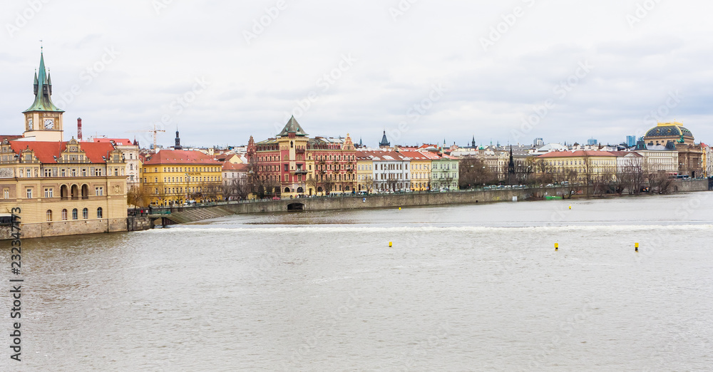 View to Vitava river in Prague from Charles Bridge, Czech Republic