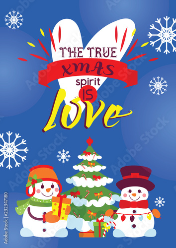 Snowman card vector Merry Christmas greeting postcard with cartoon snow-man c...