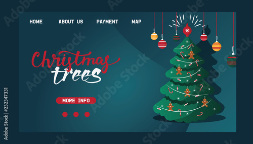 Christmas webpage vector merry xmas landing page with christmas-tree and new ...