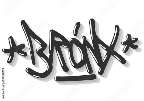 Bronx New York Usa Hip Hop Related Tag Graffiti Influenced Label Sign  Logo Hand Drawn Lettering for t shirt or sticker on a white background. Vector Image.