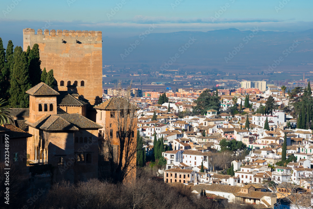View of the Alhambra and Granada city from Generalife Gardens. Granada, Spain (Albaicin district)