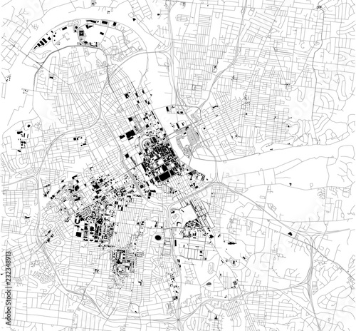 Mappa satellitare di Nashville, Tennessee, Usa, strade della città. Stradario e mappa del centro città