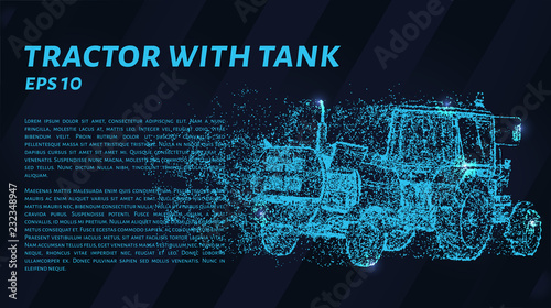 Tractor with a tank of blue glowing dots.