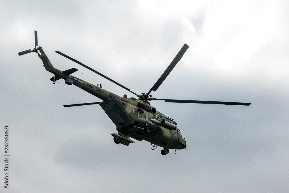 Russian military transport helicopter MI-8MTSh. Name on NATO codification: - Hip. Russian military transport helicopter MI-8MTSh. Name on NATO codification: - Hip.